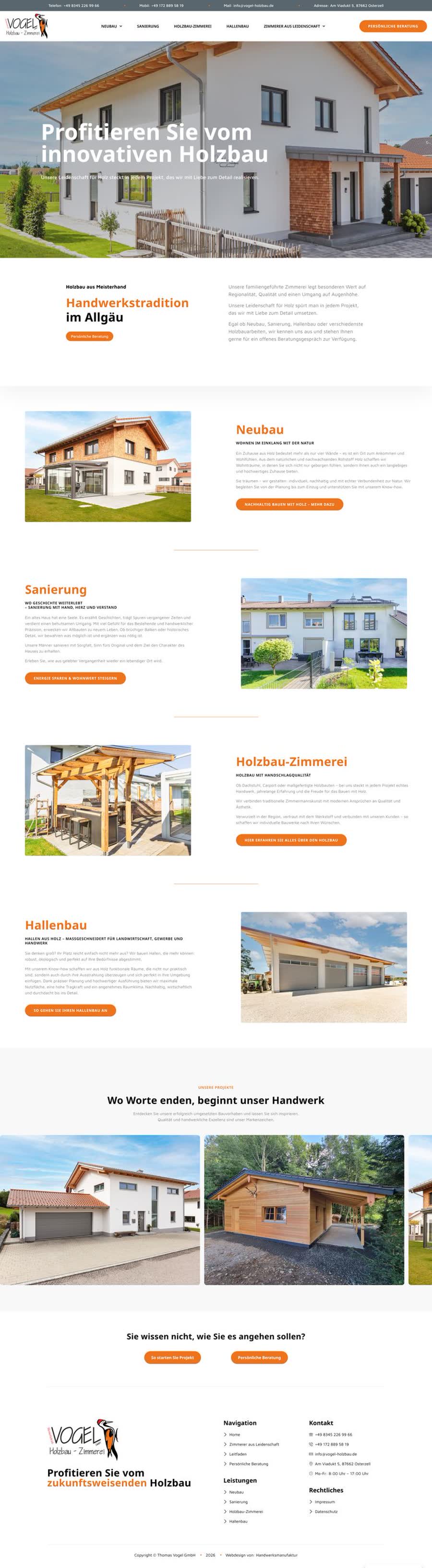 Vogel Holzbau Website